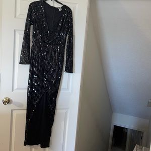 Black Sequin Dress with split